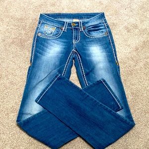 Wide Stitched Straight Leg Jeans